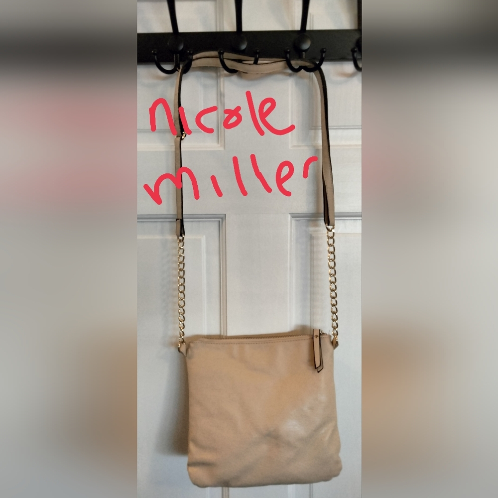 Nicole Miller Cream Crossbody Bag with Gold Accents